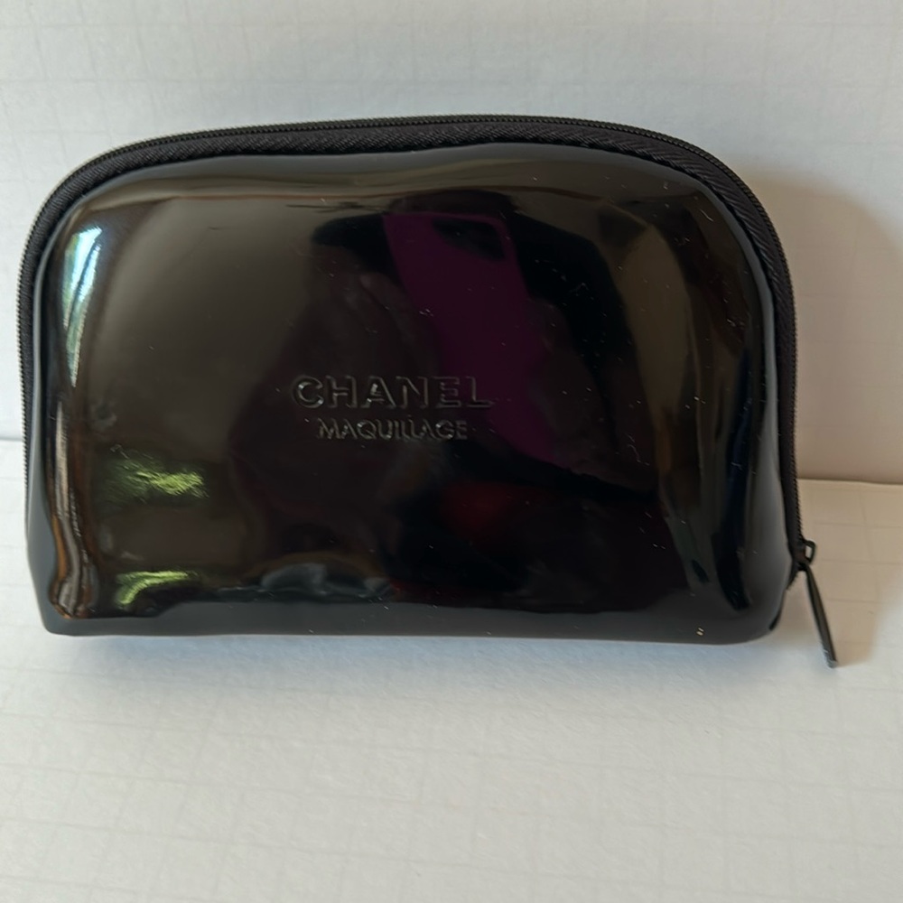Chanel Cosmetic Case Black Vinyl Zip Around NWOT
